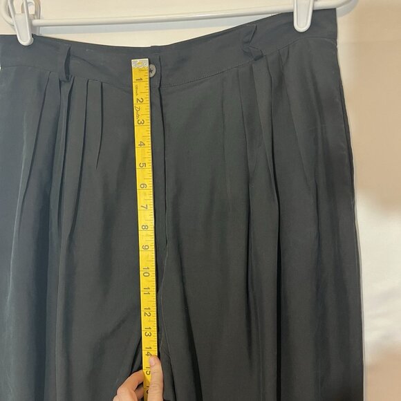 Vintage J Peterman Women Silk Dress Pants Size 16 Black Pleated Tapered Pockets - Picture 5 of 12